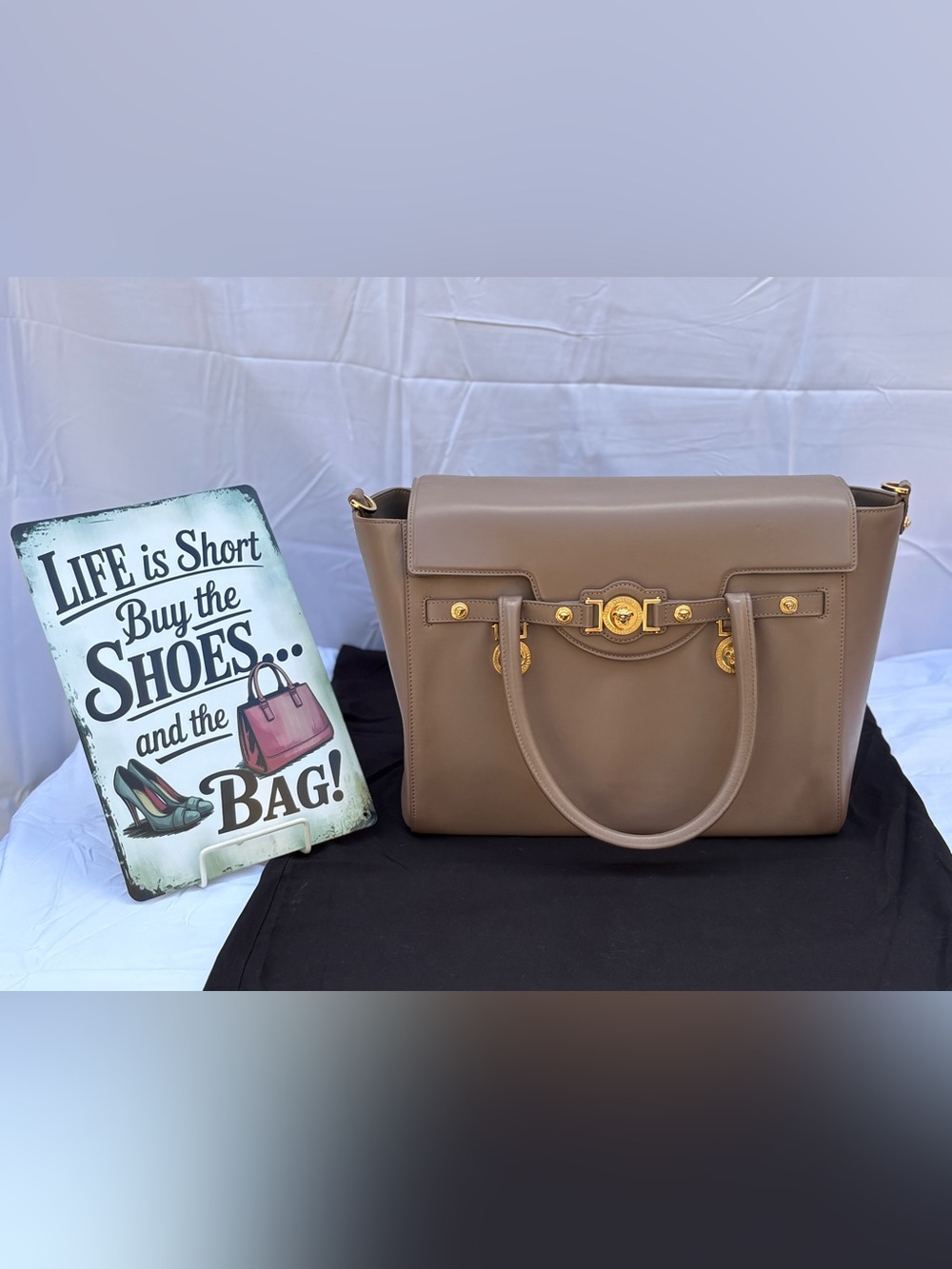 Versace Smooth Leather Top-Handle Satchel with Gold  Medusa Hardware